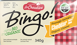 Fromage cheddar doux blanc bio, Bingo!