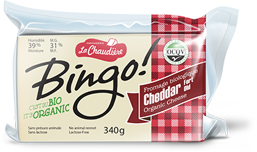 Fromage cheddar fort blanc bio, Bingo!